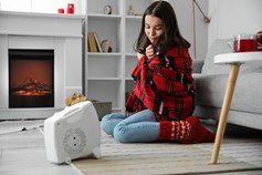 Woman by space heater