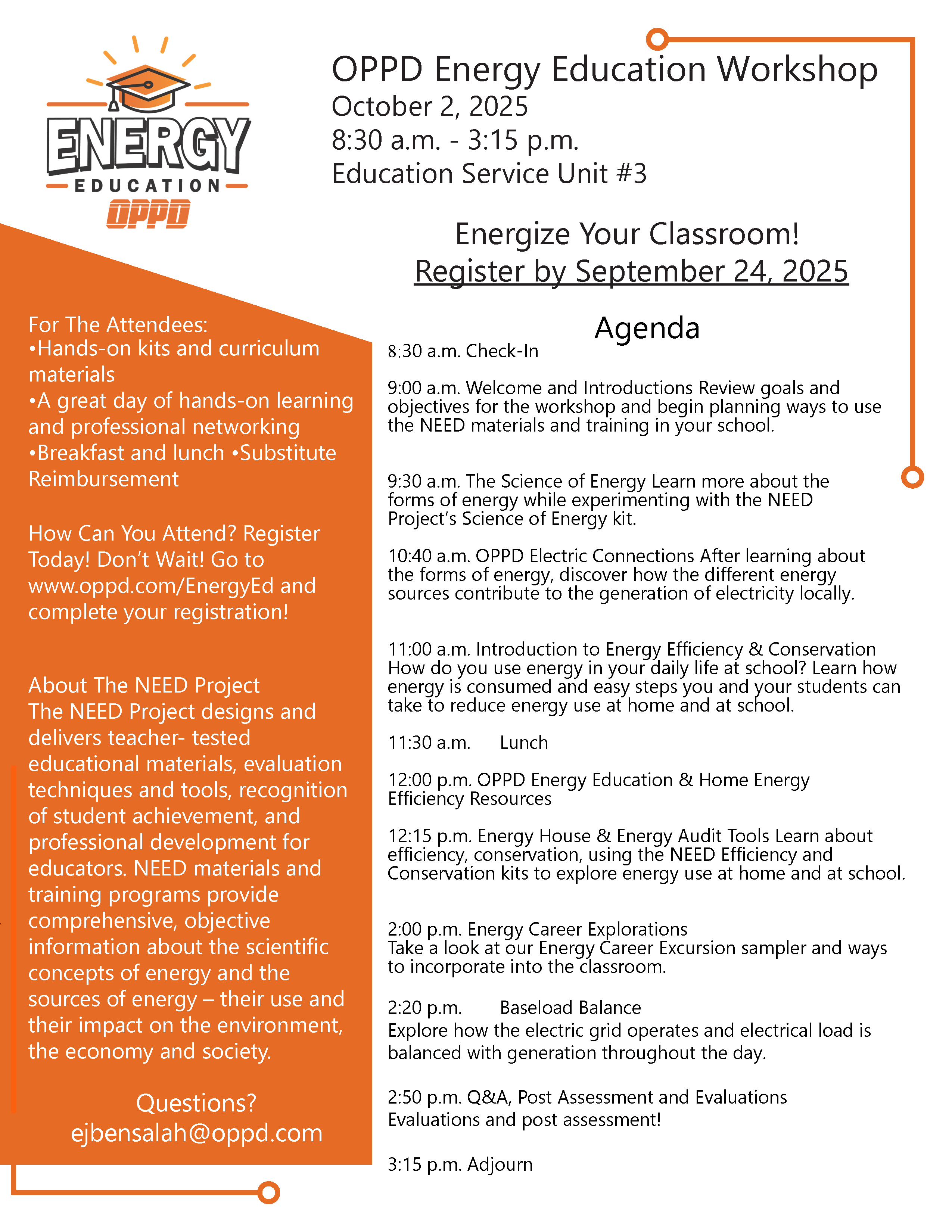 OPPD Energy Education Program Level 1 Teacher Workshop Flyer.