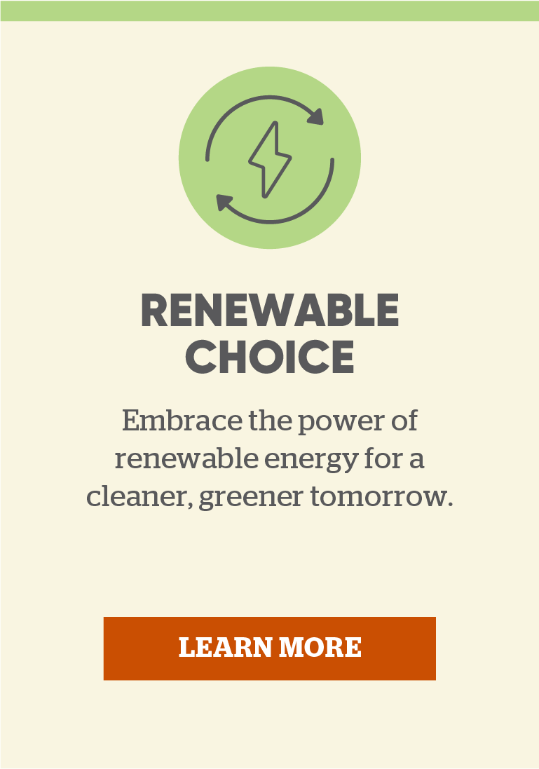 Renewable Choice: Embrace the power of renewable energy for a cleaner, greener tomorrow. Click here to learn more.