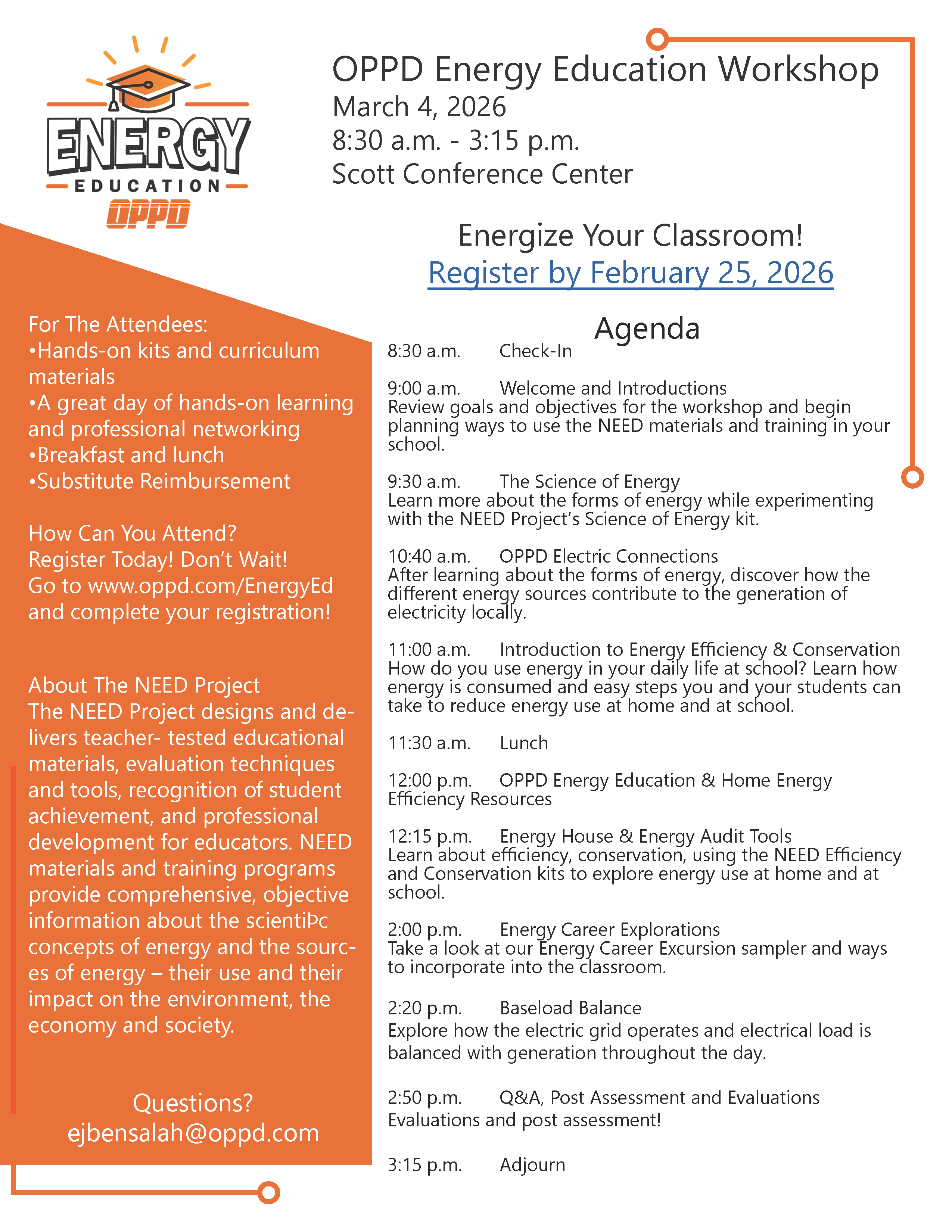 OPPD Energy Education Program Level 1 Teacher Workshop Flyer